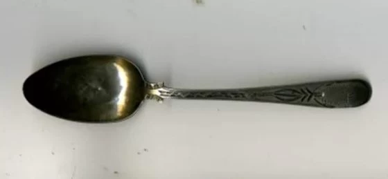 A silver spoon dated 1793 and inscribed MWT, reputed to be the spoon that Susan took with her on her elopement. The initials are the same as those of her parents