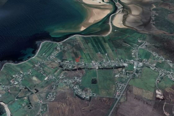 Aerial view of Tong with 32 Aird Tong marked with red arrow.