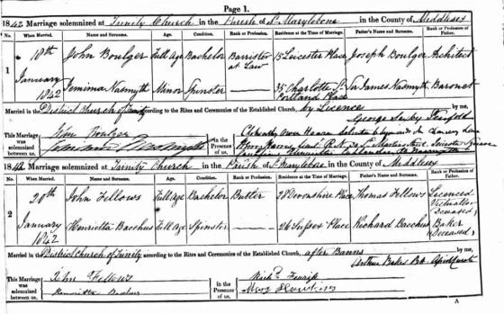 Marriage of John Boulger and Jemima Naesmyth 18 January 1842