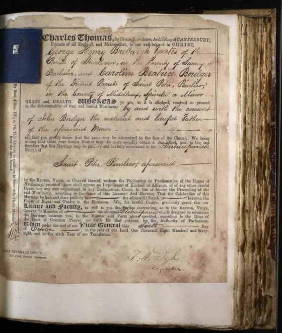 Crisps Marriage Licence Index 1868