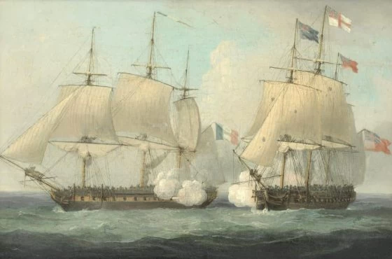 The French Frigate Clorinde, on left, was captured by the British in 1814