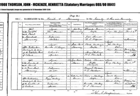 John Thomson - Marriage Certificate 1908