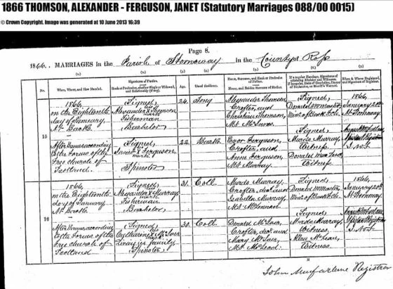 Copy of the Marriage Register for 18 January 1866