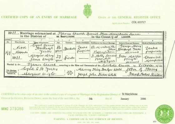Marriage Certificate 1911