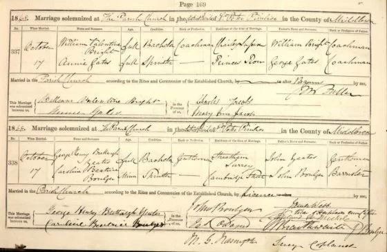Marriage Certificate St Peter Pimlico 17 October 1868