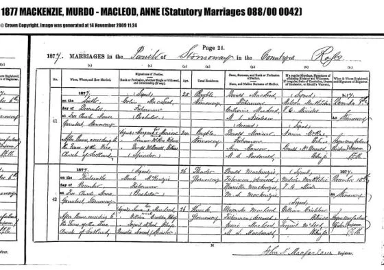 Marriage - Murdo MacKenzie 13 December 1877