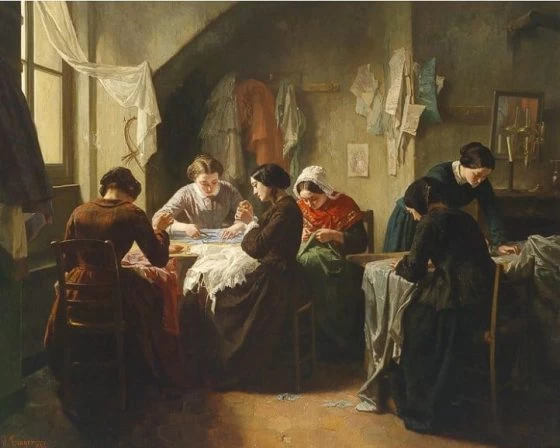 Typical work for a seamstress in the nineteenth century. Elizabeth McConnell worked as a seamstress and William McCann was a teacher.
