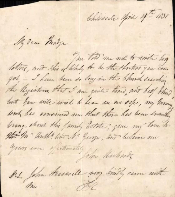 Letter from John Richards to his wife
