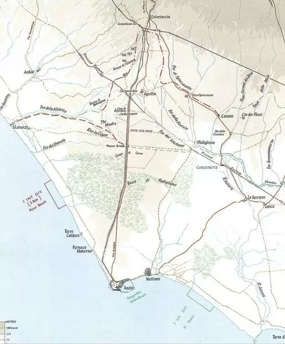 Anzio Map, showing location of the Wadis