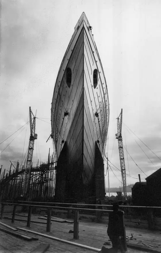 Photograph of the Cunard Line ocean liner RMS Lusitania on the slipway of John Brown & Co, Clydebank while under construction. 
Image courtesy of National Records of Scotland.