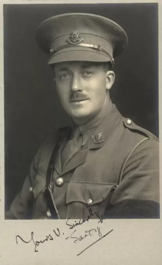 Lt. George Thomson MC of 11th Batallion, Worcestershire Regiment. He is wearing the WWI cap and lapel badge of the Worcestershire Regiment