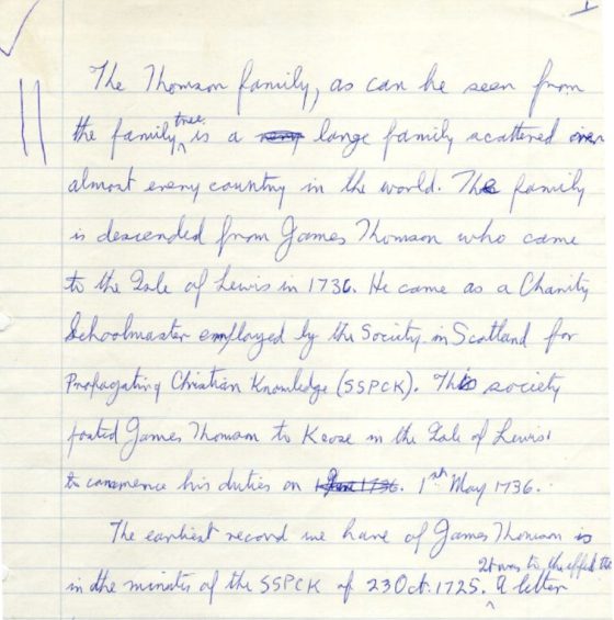 Donald Thomson's handwritten notes
