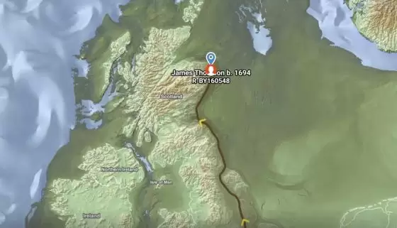 Probable migration route of our ancestorstravelling north through England and Scotland. Image courtesy of FamilyTreeDNA.