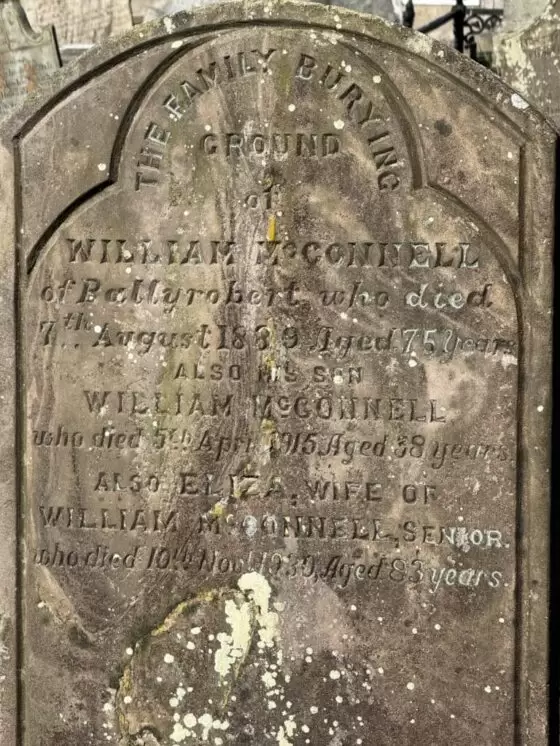 Gravestone of William McConnell 7 August 1889, Bangor Abbey